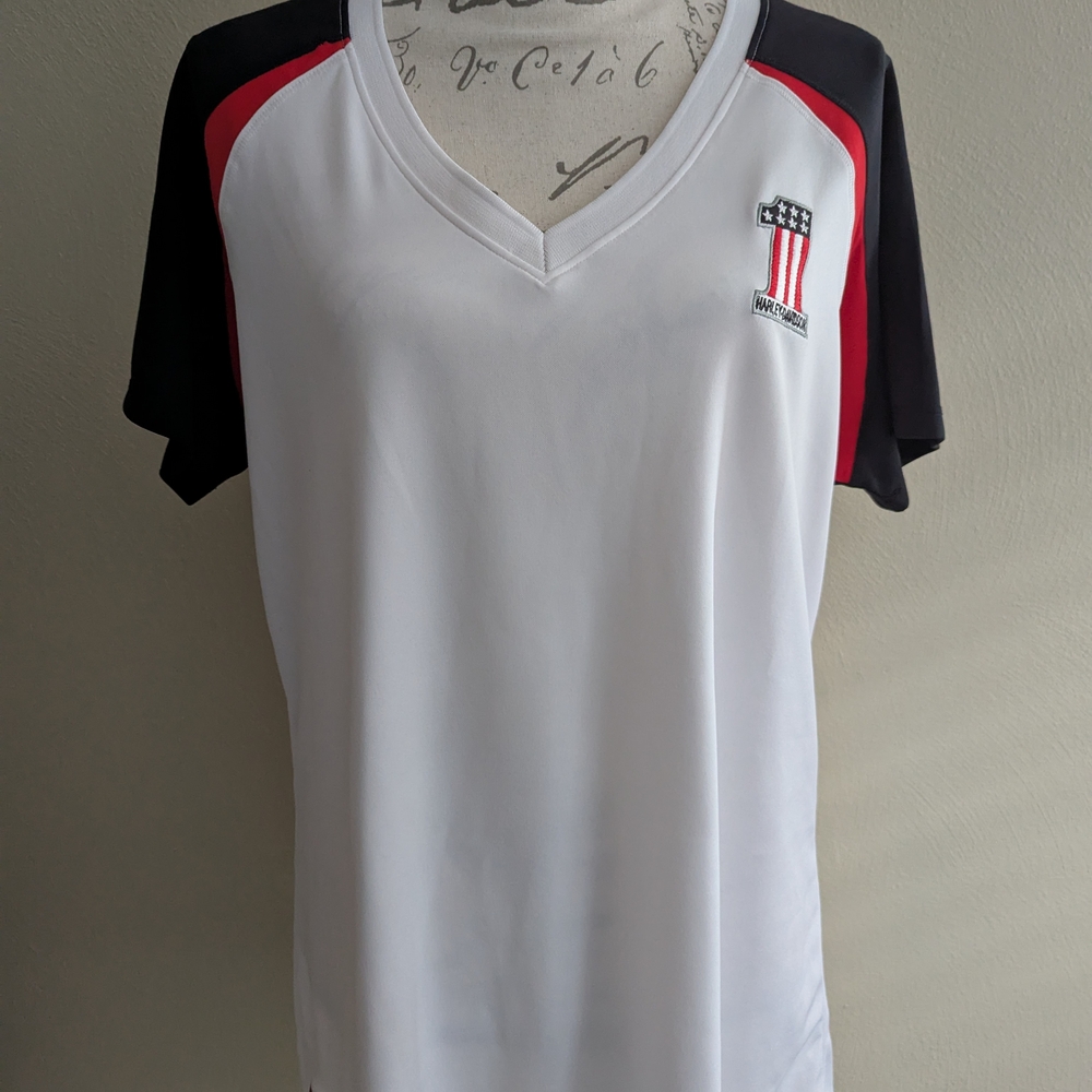 Men's White and Black V-Neck Shirt